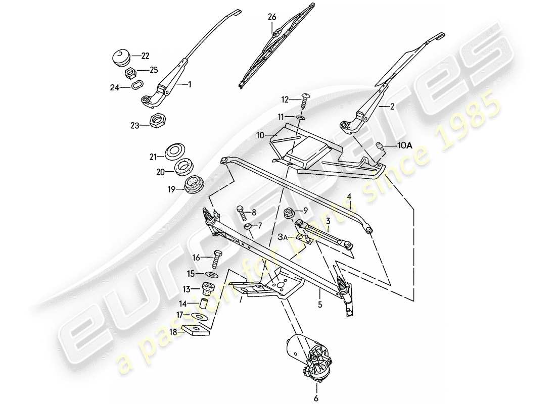 porsche 1978 (924) sistema de limpiaparabrisas diagrama de piezas