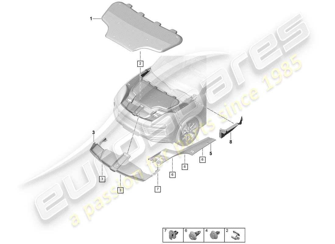 porsche 2020 (cayenne e3 9ya/9yb) absorbente de sonido diagrama de piezas