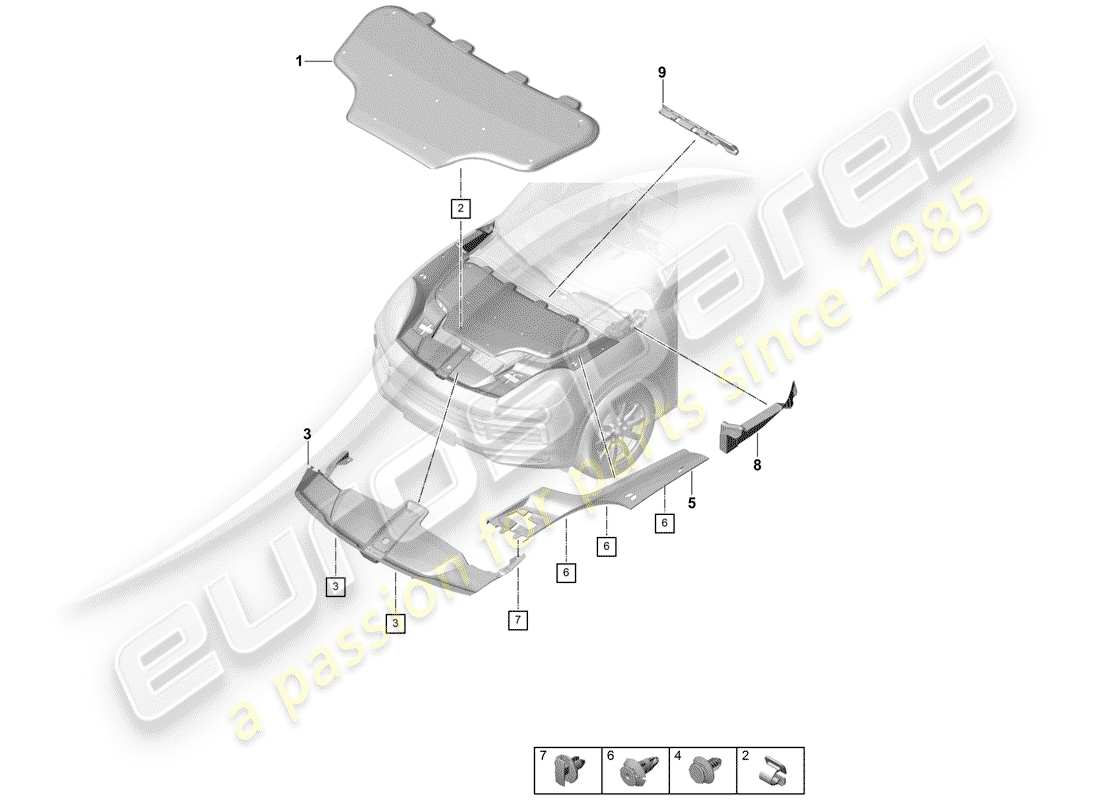 porsche 2018 (cayenne e3 9ya/9yb) absorbente de sonido diagrama de piezas