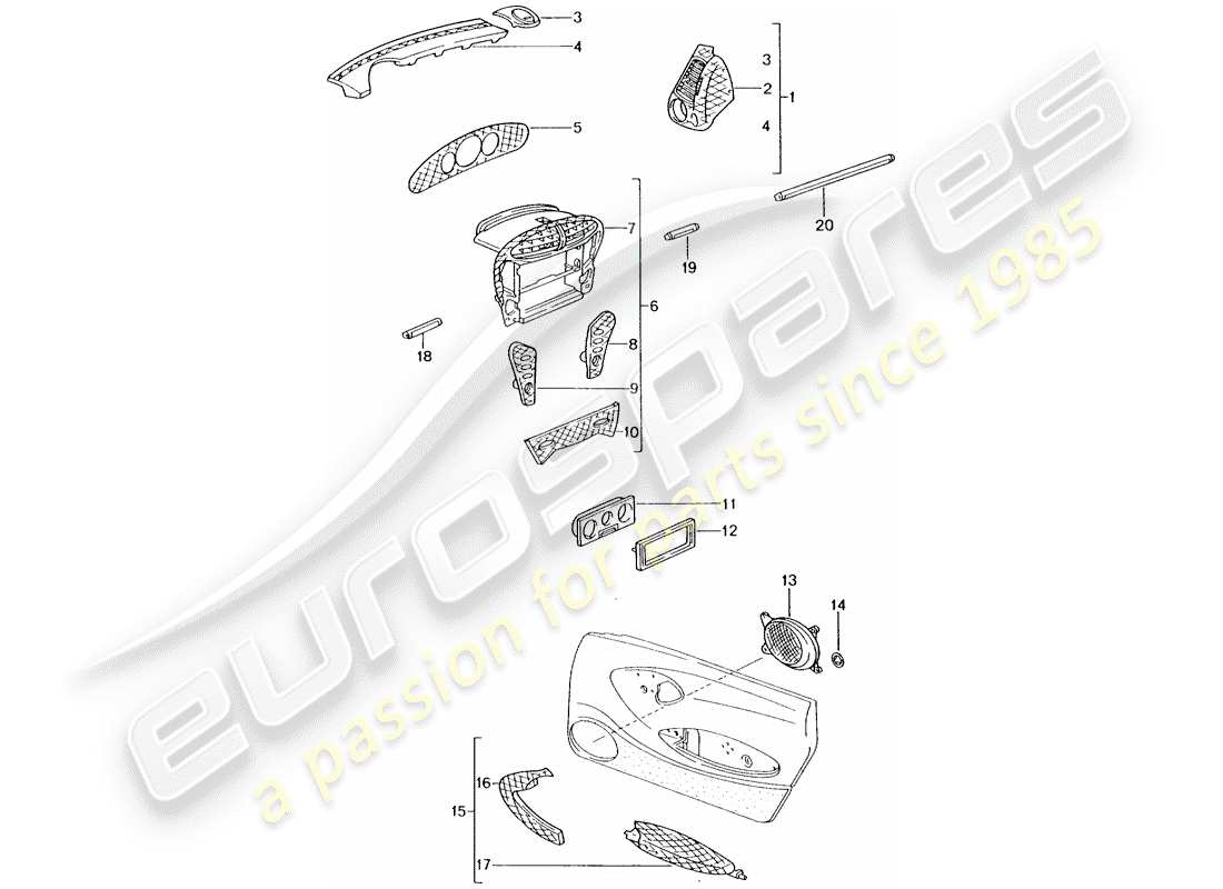 porsche 2002 (tequipment) compartimiento de pasajero diagrama de piezas