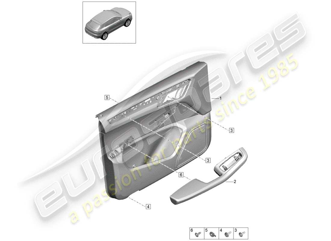 porsche 2019 (macan) paneles de puerta diagrama de piezas