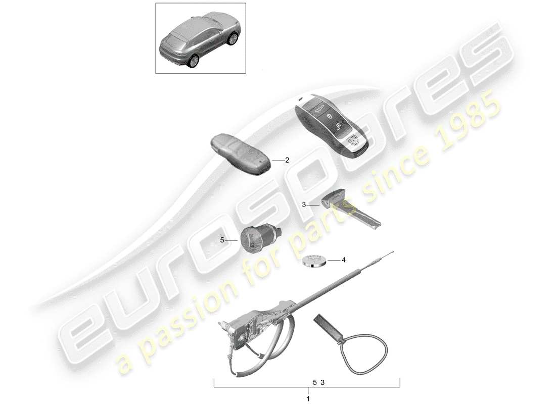porsche 2020 (macan) 1 diagrama de piezas del juego de cerraduras