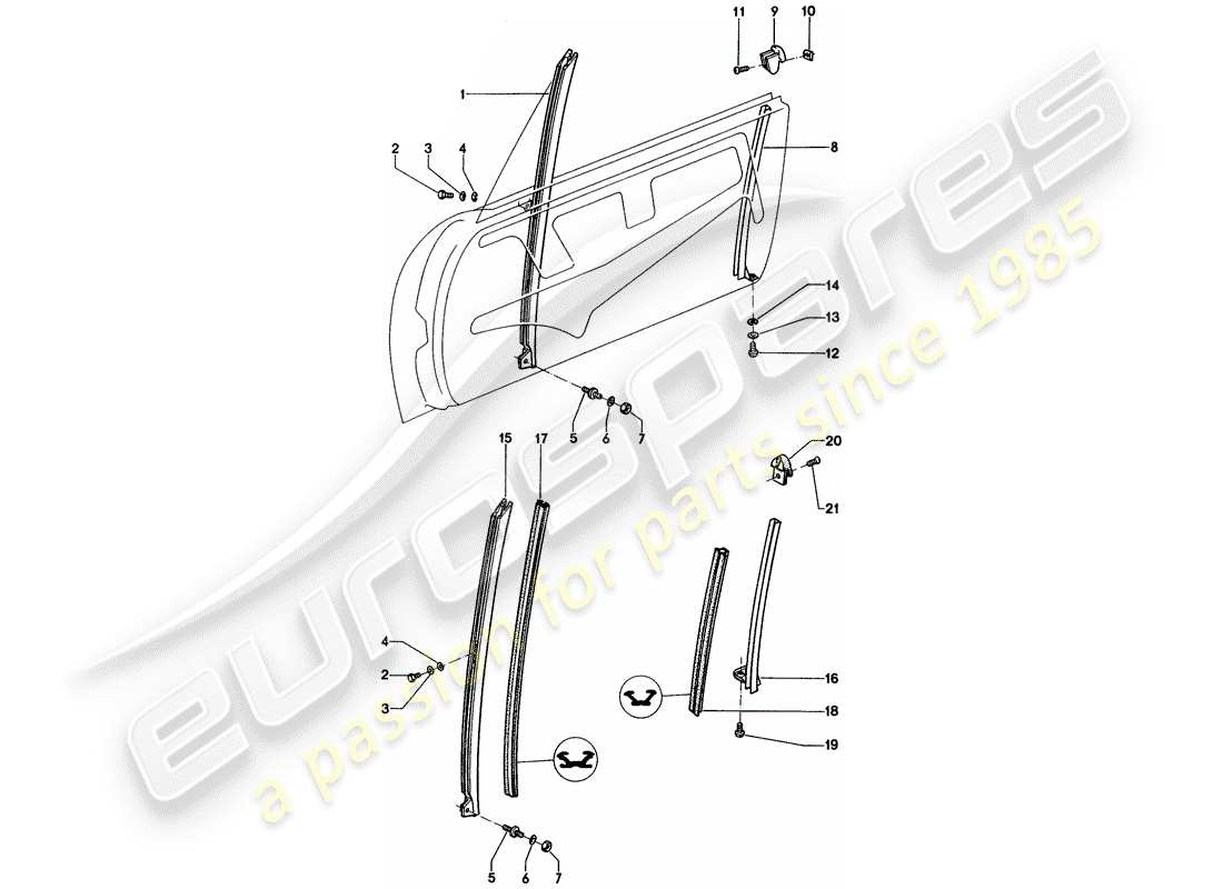 porsche 1970 (914) marco de la ventana diagrama de piezas