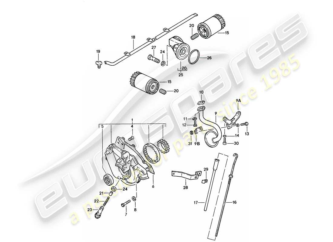 porsche 1977 (924) lubricación del motor diagrama de piezas