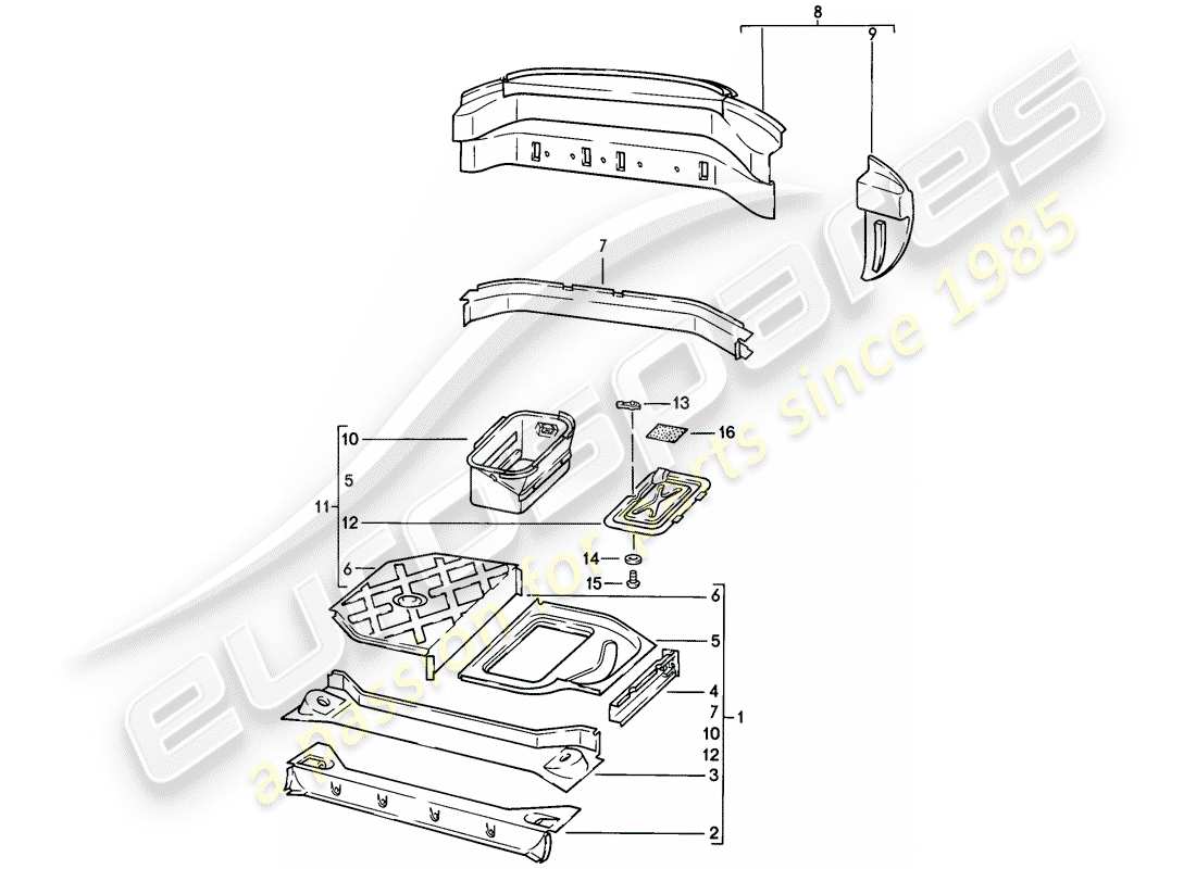 porsche 1982 (928) marco - extremo trasero diagrama de piezas