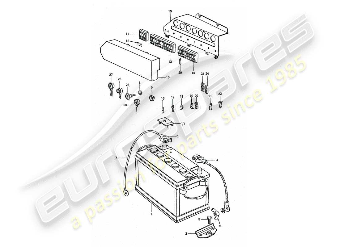 porsche 1977 (911 turbo) batería - placa diagrama de piezas