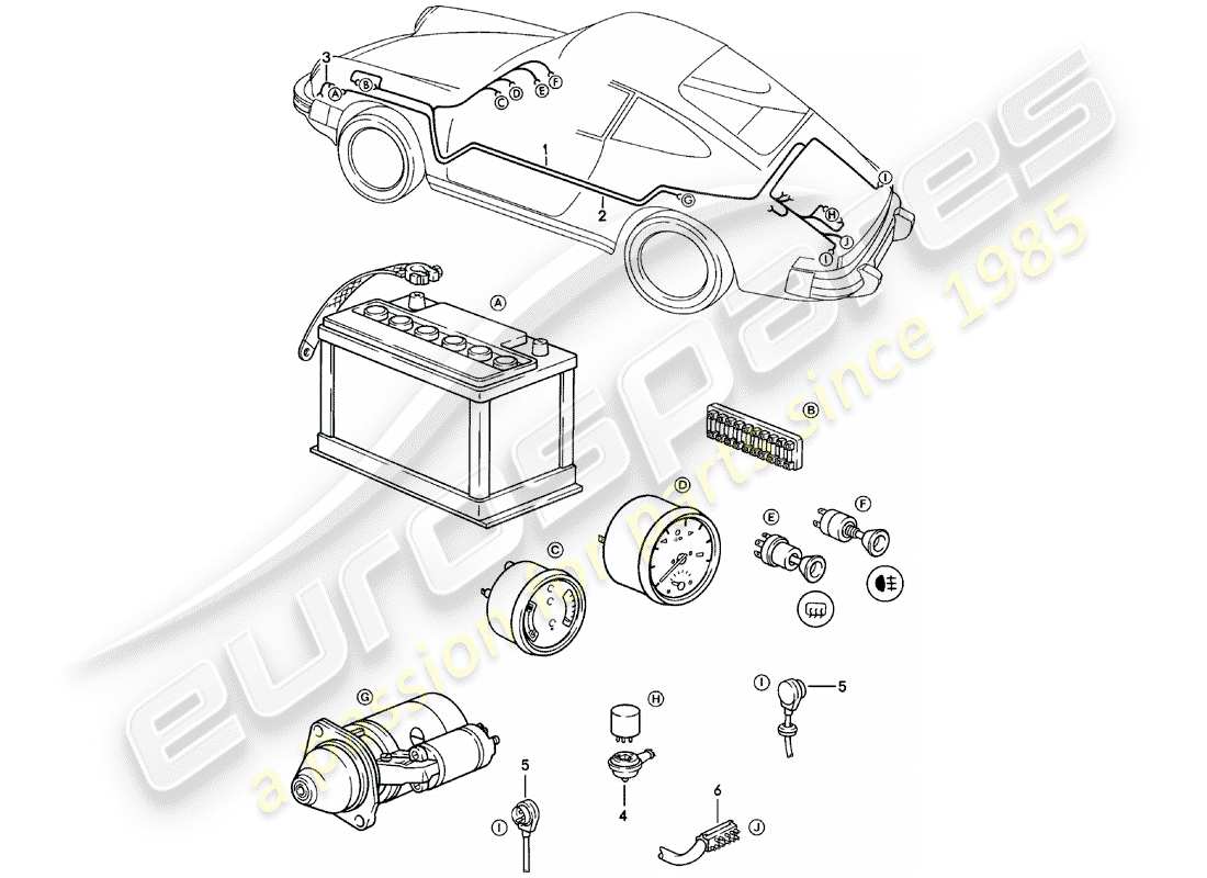 porsche 1982 (911) cableando arneses diagrama de piezas