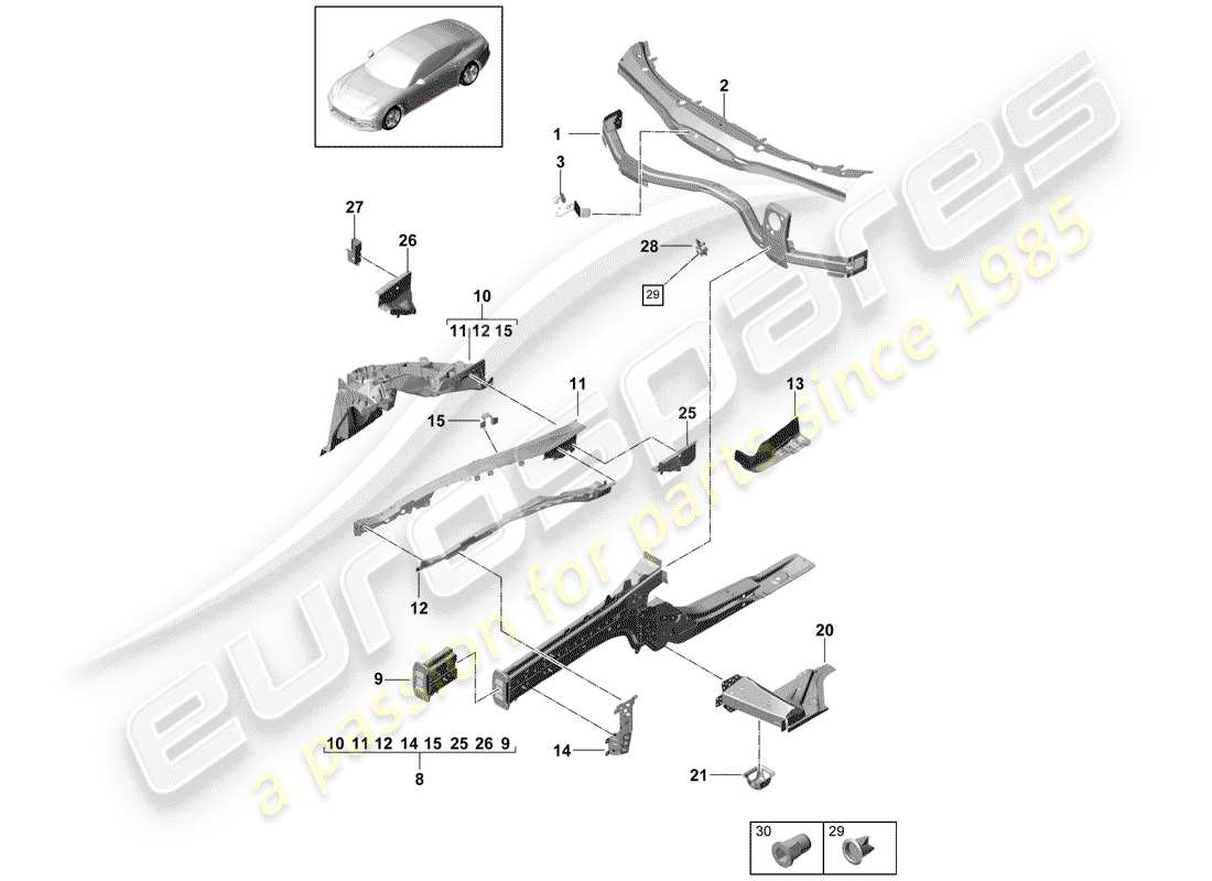 porsche 2018 (panamera 971-1) diagrama de piezas del extremo delantero