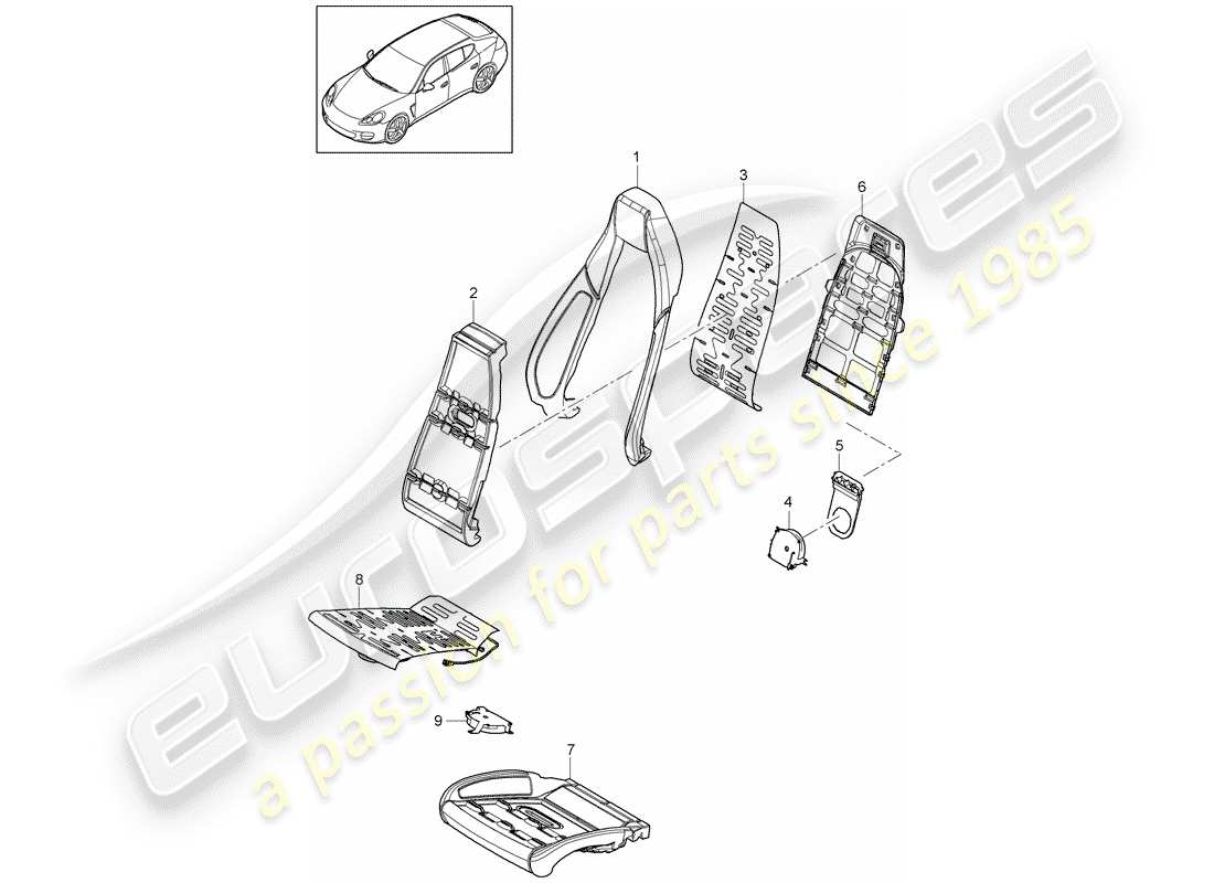 porsche 2012 (panamera 970) superficie del asiento y del respaldo diagrama de piezas