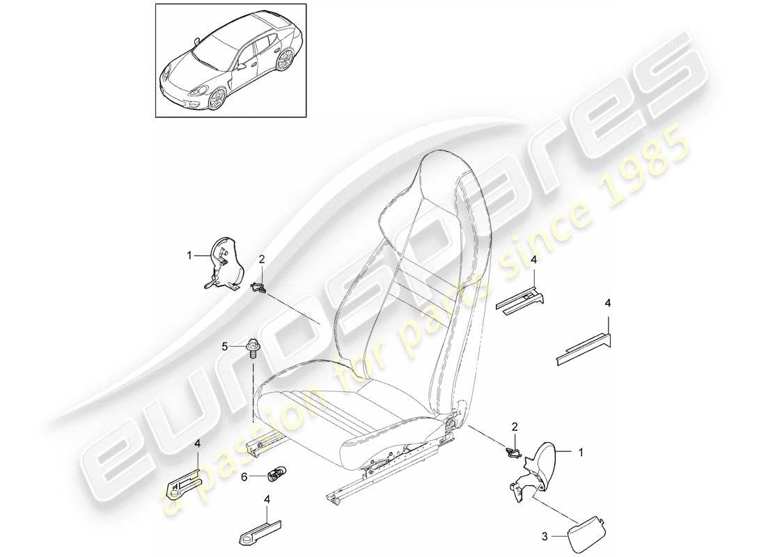 porsche 2011 (panamera 970) diagrama de piezas del asiento deportivo