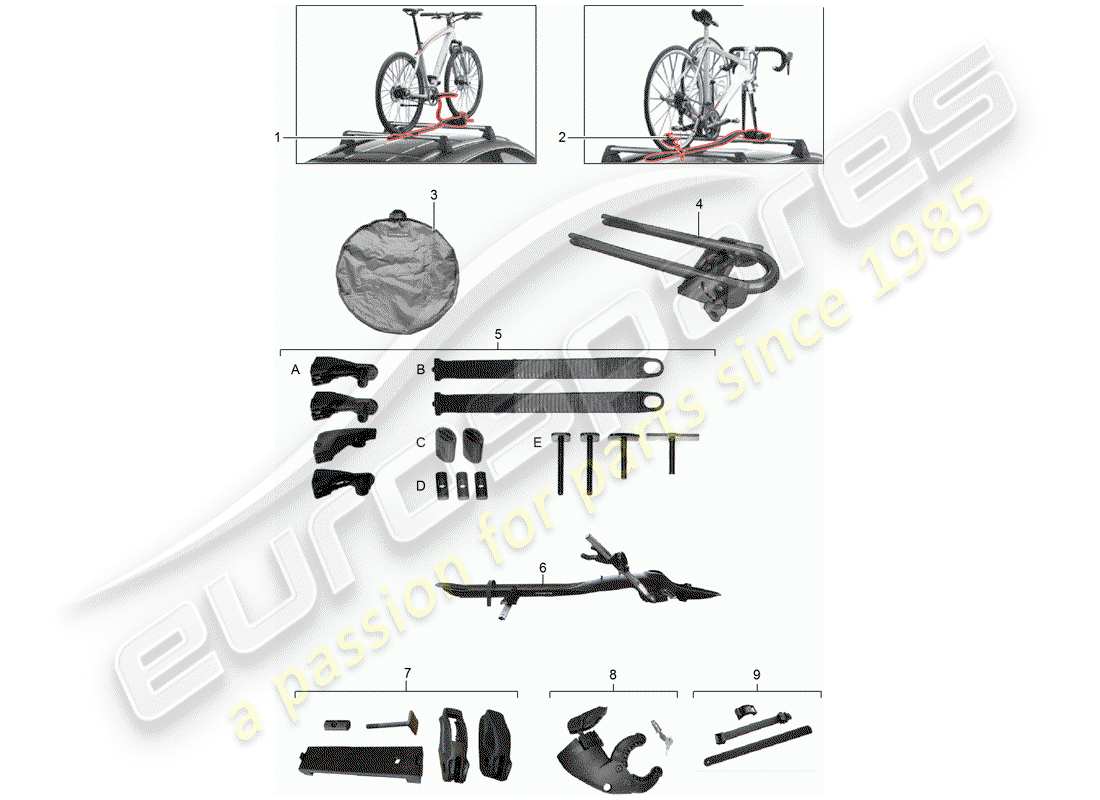 porsche 2013 (tequipment cayenne) diagrama de piezas del portabicicletas