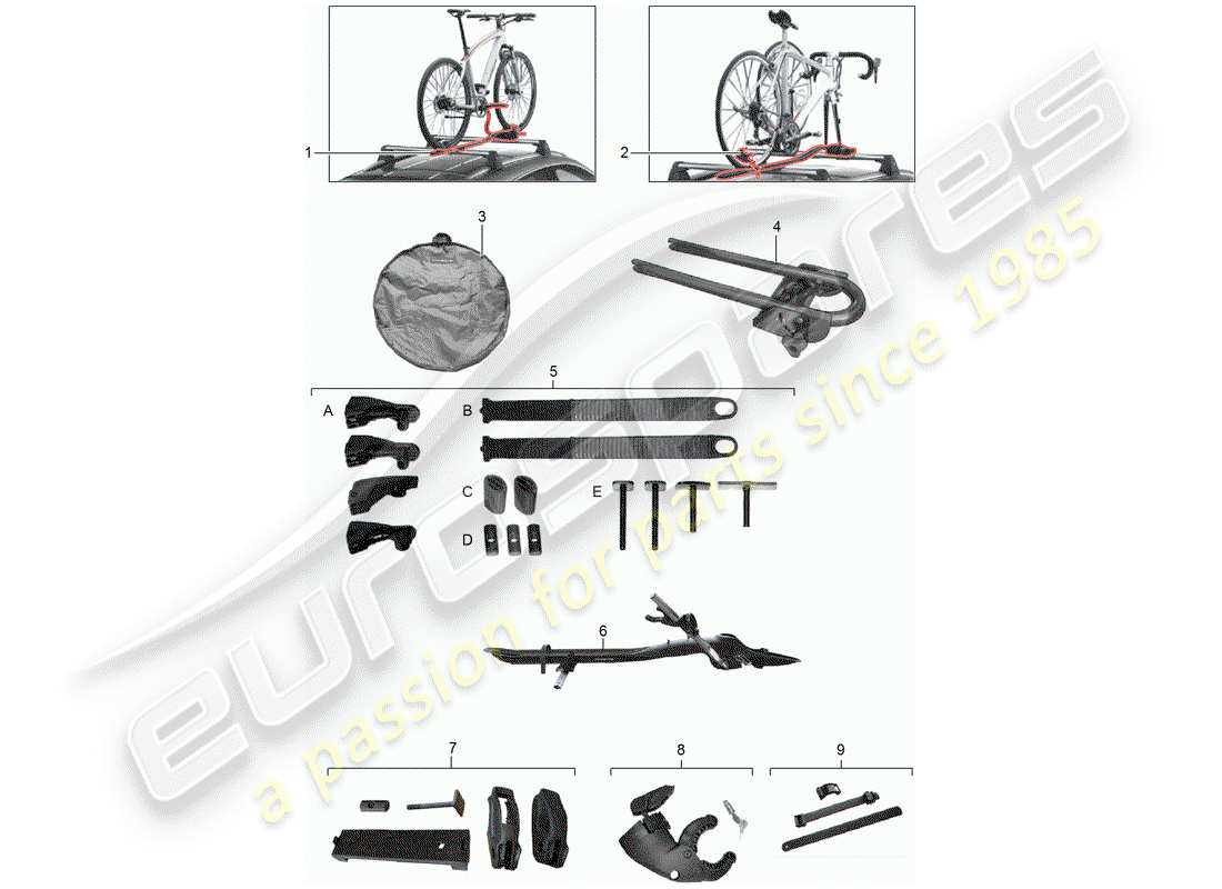 porsche 2016 (tequipment macan) diagrama de piezas del portabicicletas
