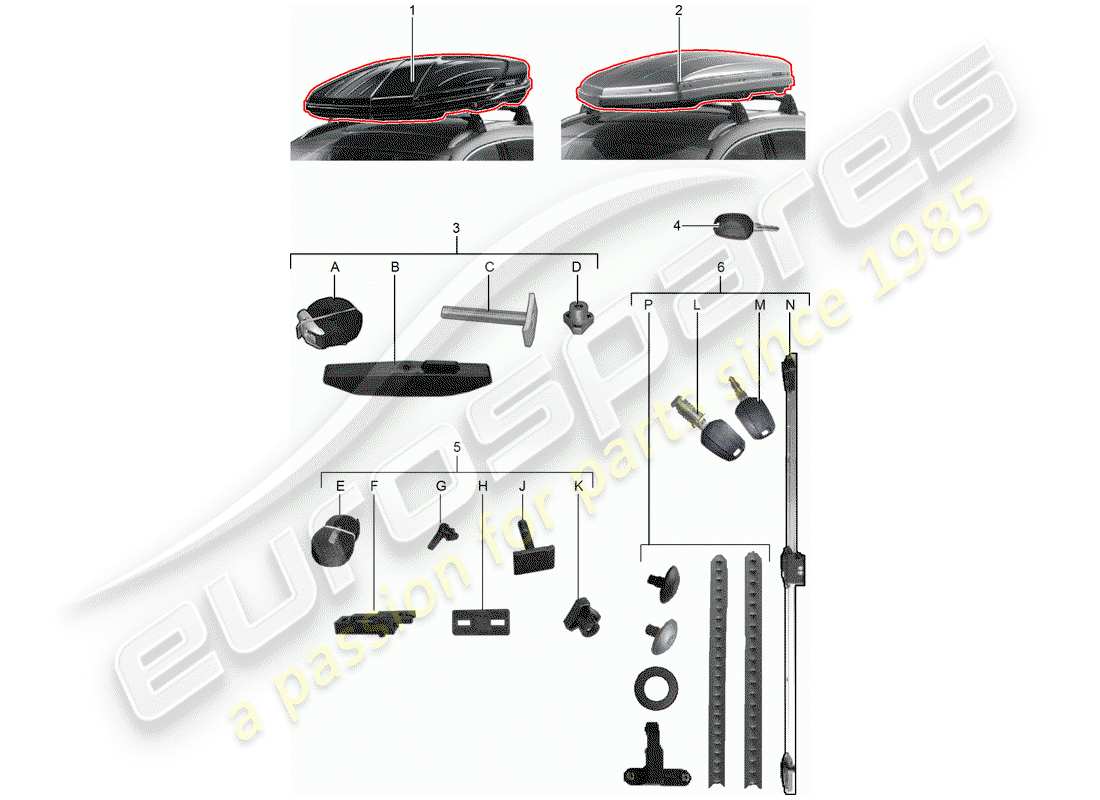 porsche 2016 (tequipment macan) diagrama de piezas de la caja de techo
