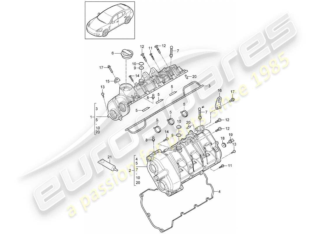 porsche 2011 (panamera 970) diagrama de piezas de la tapa de válvula