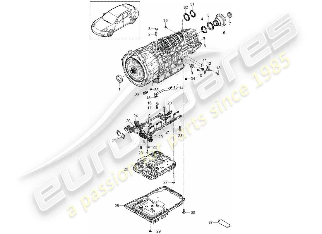 porsche 2012 (panamera 970) 7-speed caja de cambios de doble embrague diagrama de piezas