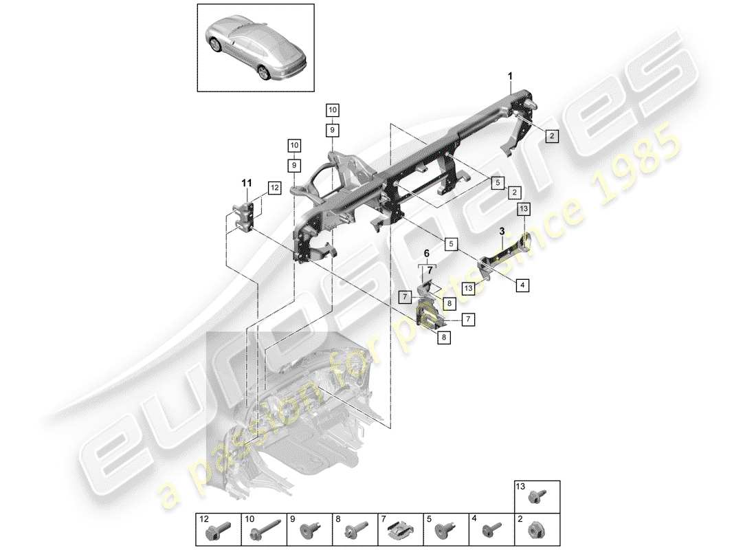 porsche 2018 (panamera 971-1) soporte de montaje diagrama de piezas
