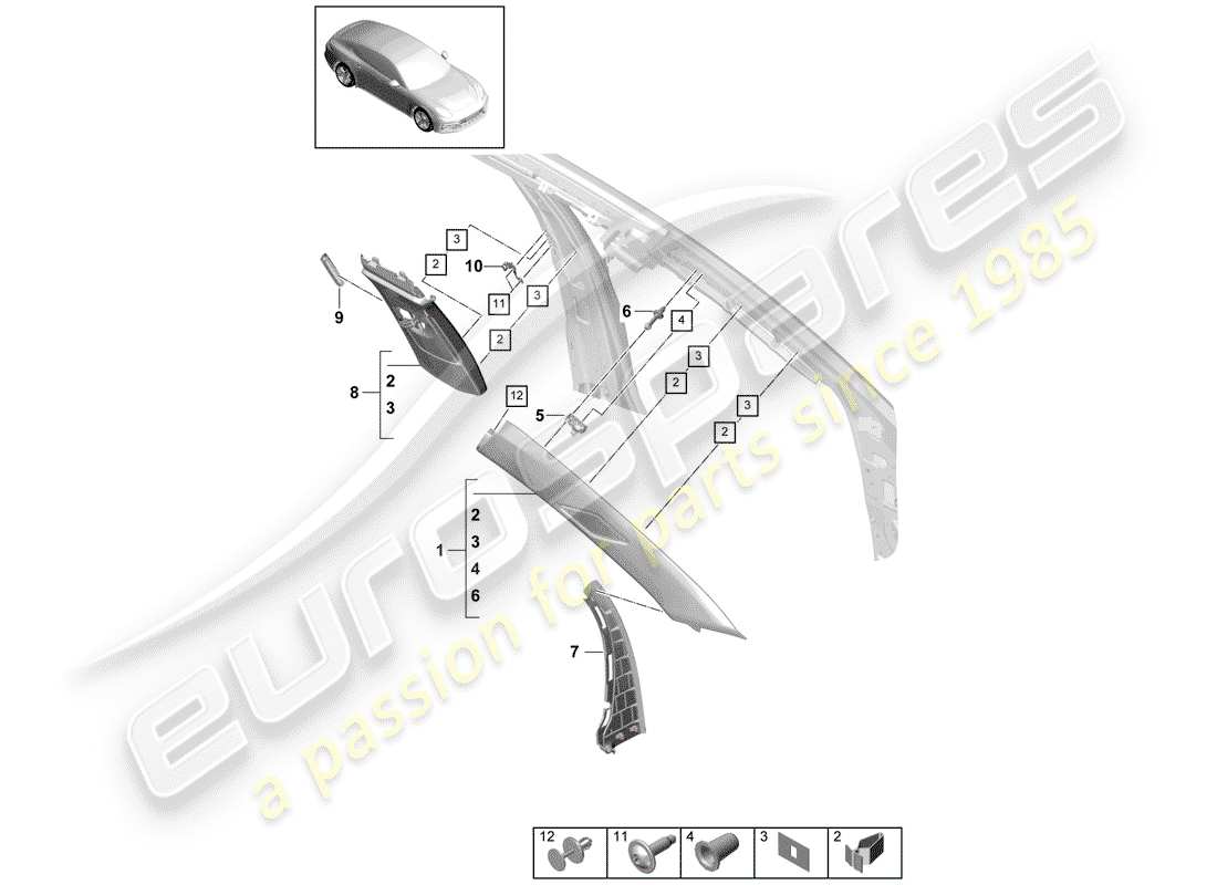 porsche 2020 (panamera 971-1) recubrimiento diagrama de piezas