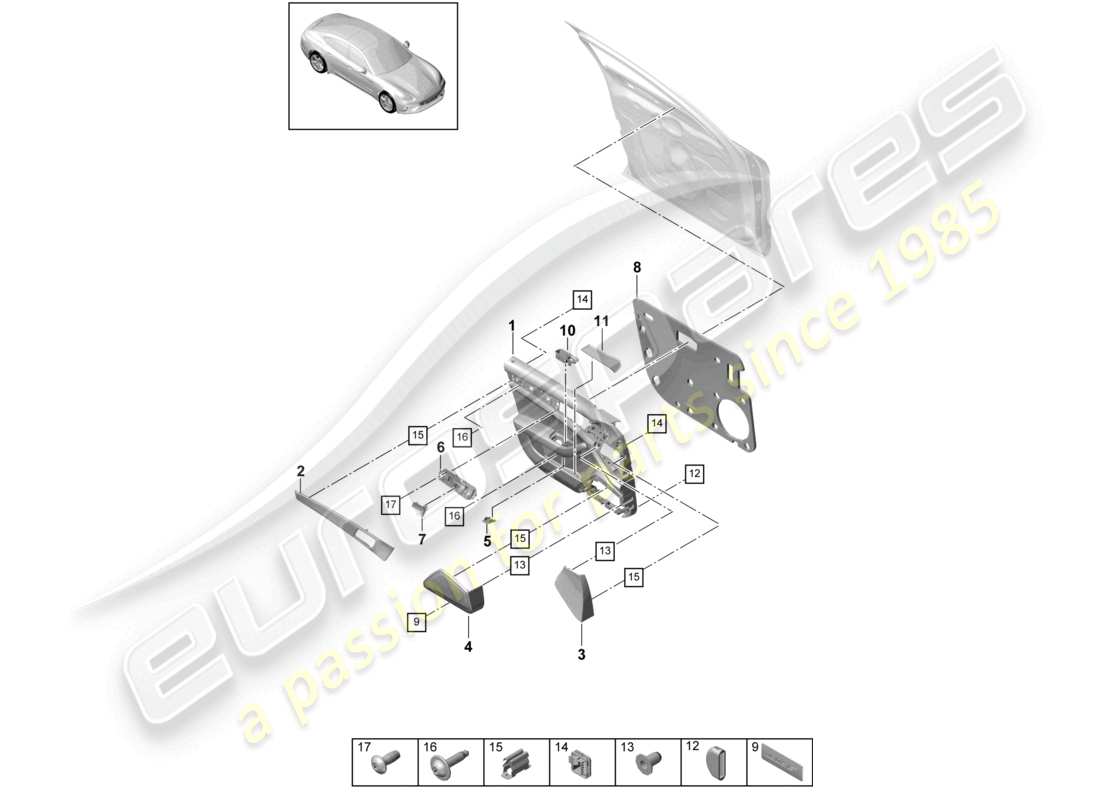 porsche 2020 (panamera 971-1) panel de puerta delantero alcantara diagrama de piezas