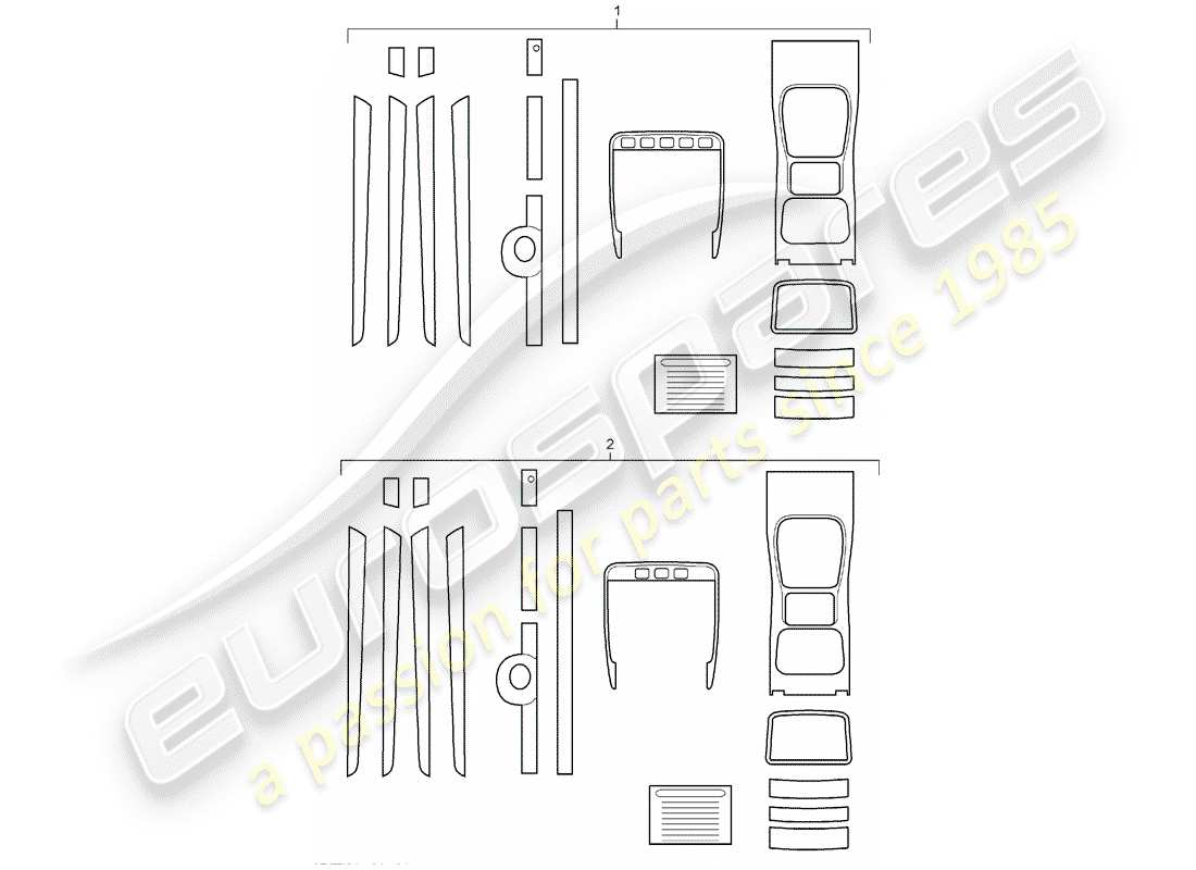 porsche 2013 (tequipment cayenne) 1 establecer molduras de acabado para diagrama de piezas