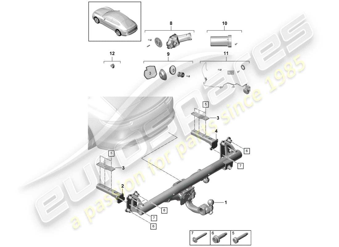 porsche 2018 (panamera 971-1) enganche de remolque diagrama de piezas