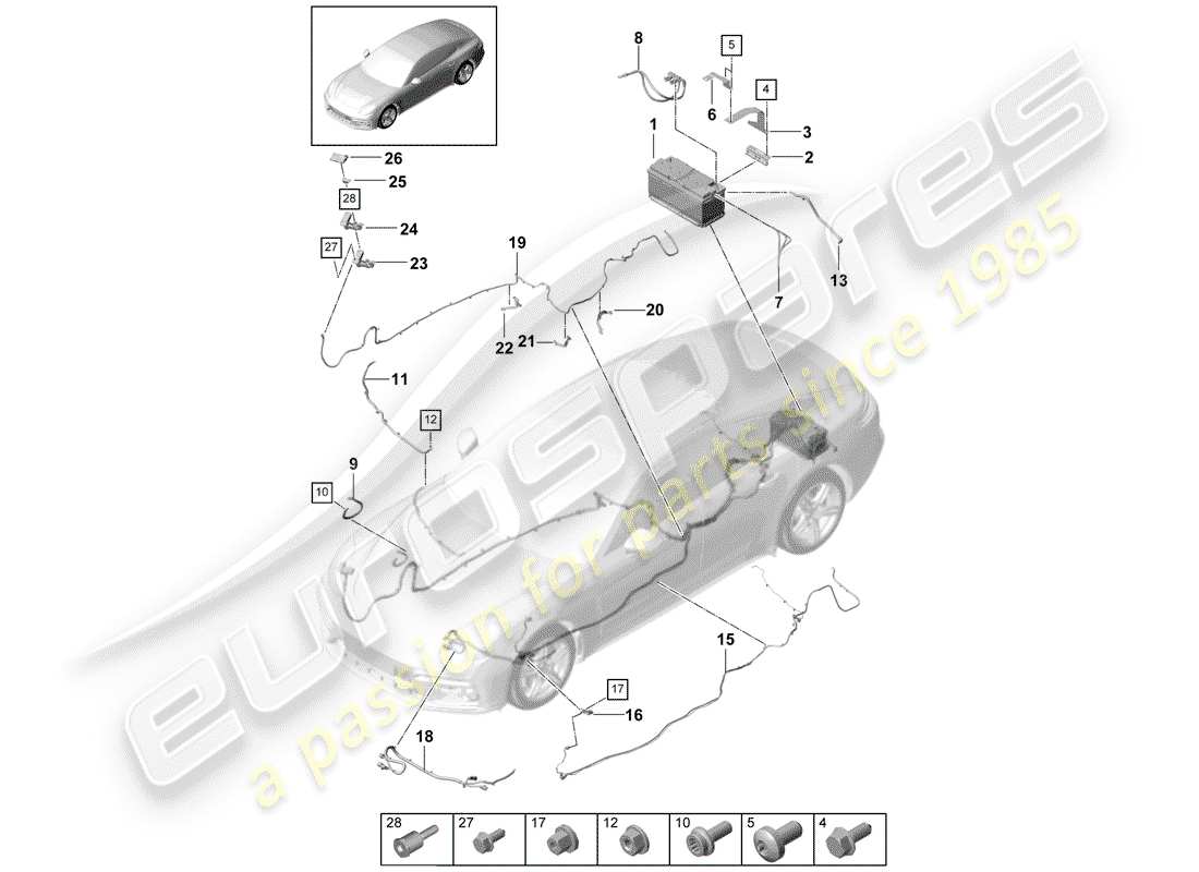 porsche 2018 (panamera 971-1) batería diagrama de piezas