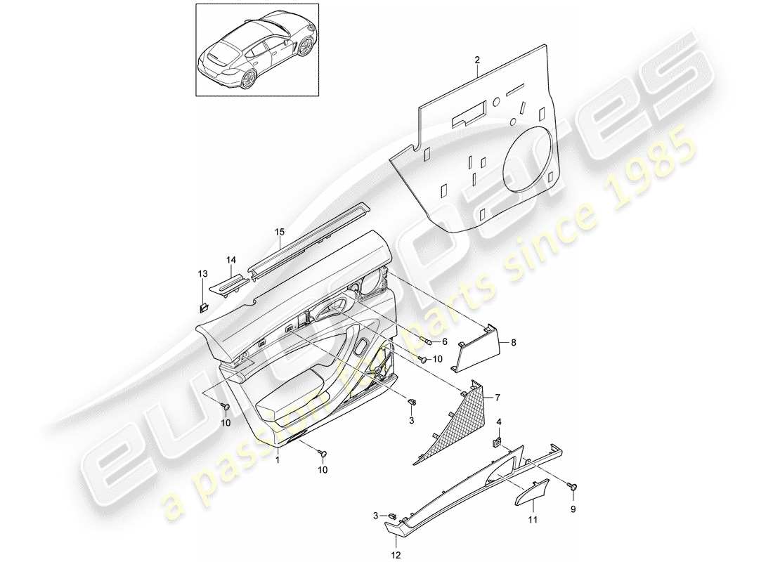 porsche 2011 (panamera 970) diagrama de piezas del panel de puerta