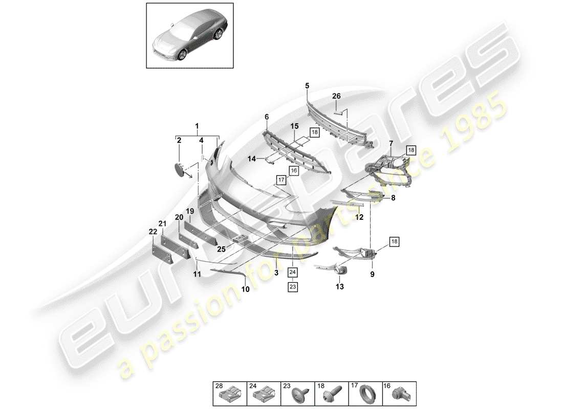 porsche 2019 (panamera 971-1) parachoque diagrama de piezas