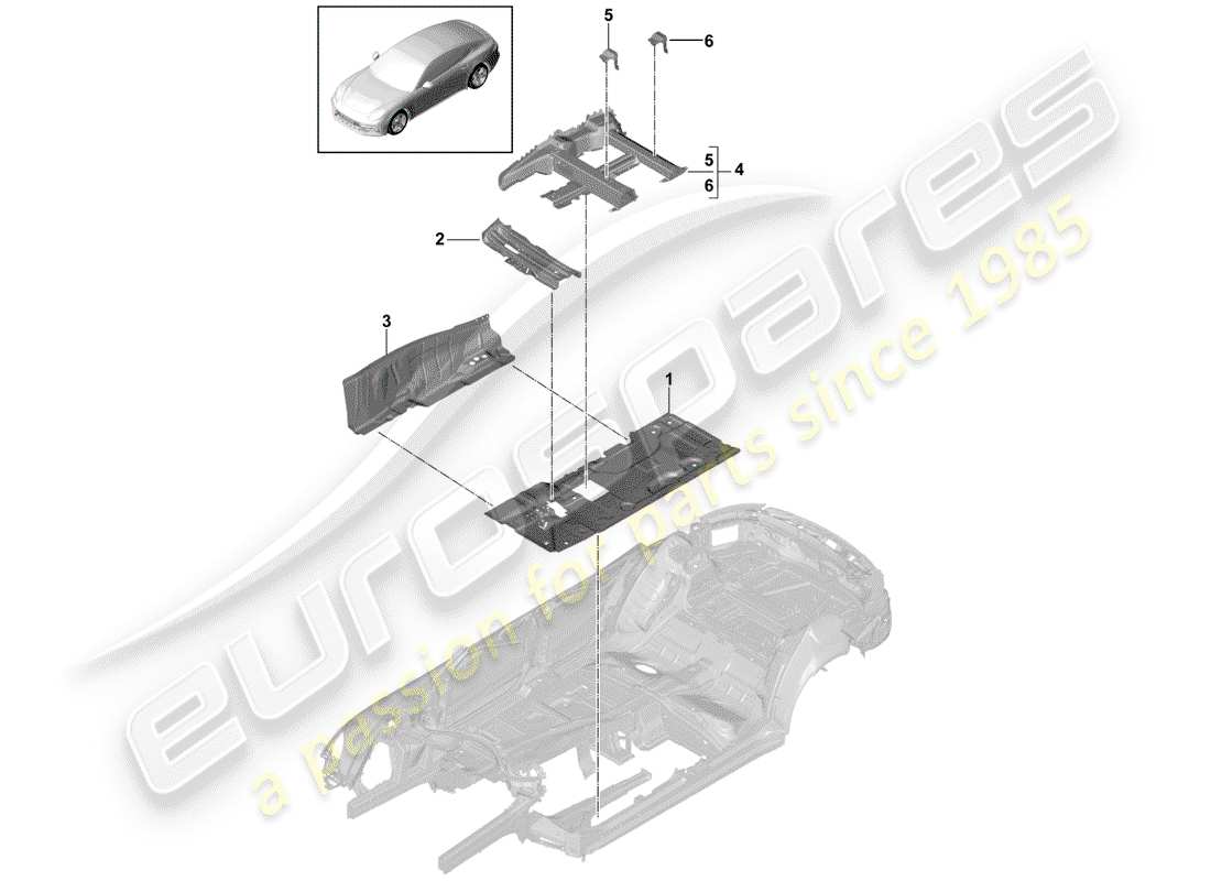 porsche 2019 (panamera 971-1) placas de piso diagrama de piezas