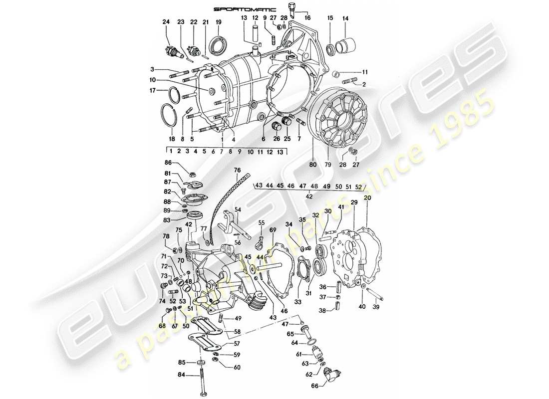 porsche 1972 (914) caja de transmisión diagrama de piezas