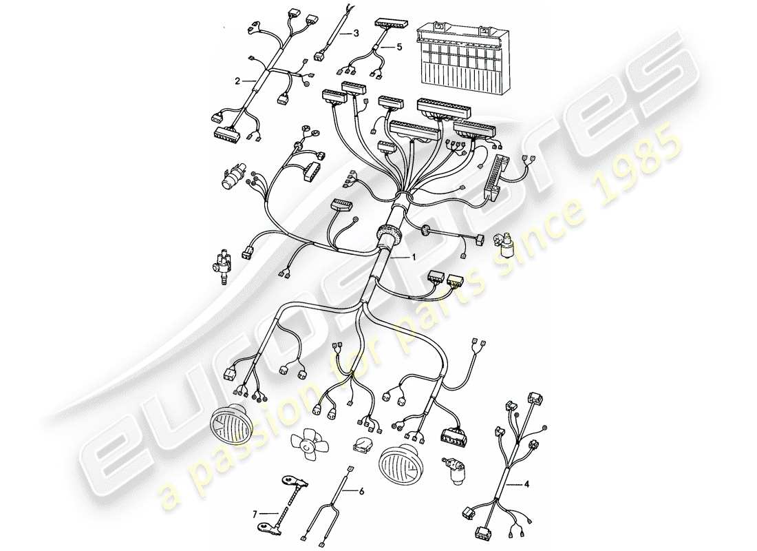 porsche 1979 (924) arneses de cableado - compartimiento del motor diagrama de piezas