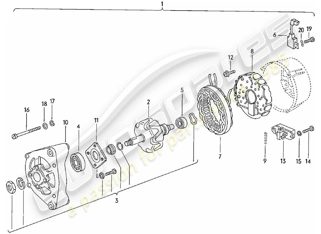 porsche 924 (1981) diagrama de piezas del alternador