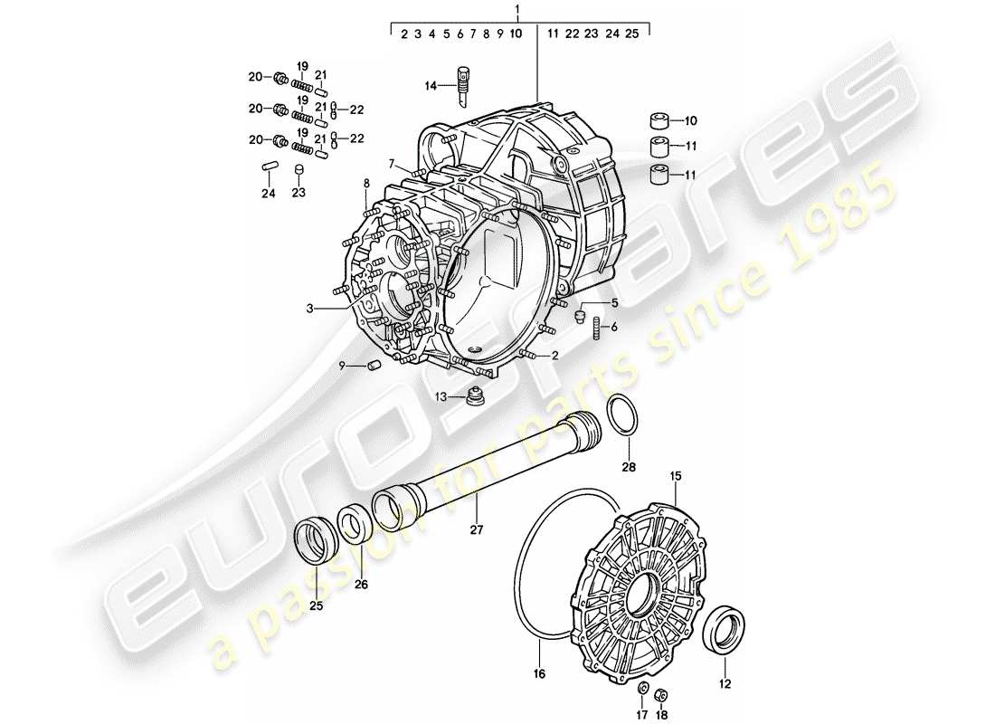 porsche 1987 (911) transmisión de reemplazo - caja de transmisión diagrama de piezas