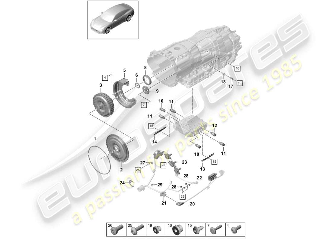 porsche 2019 (panamera 971-1) caja de cambios piezas individuales diagrama de piezas