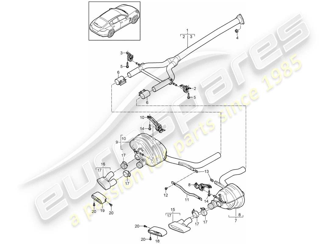 porsche 2014 (panamera 970) diagrama de piezas del sistema de escape