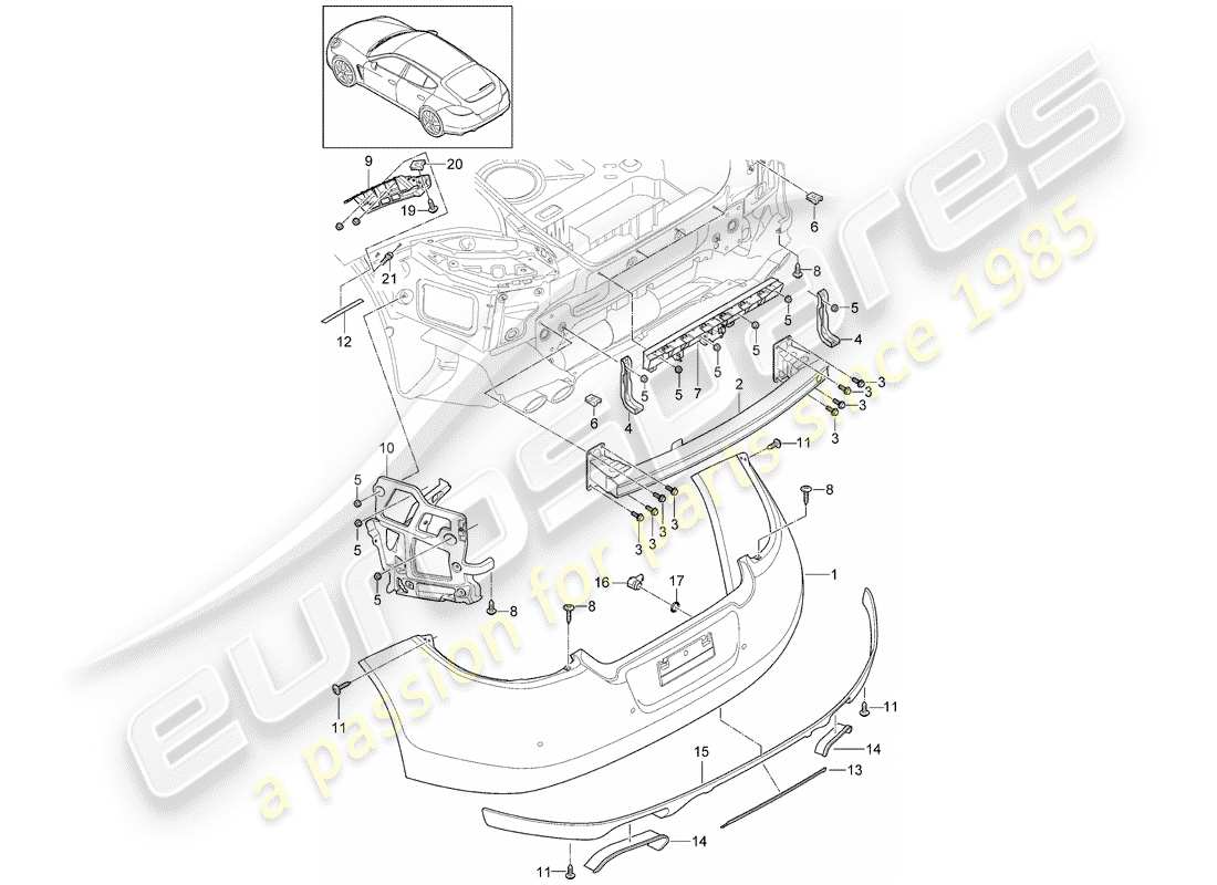 porsche 2014 (panamera 970) diagrama de piezas del parachoques