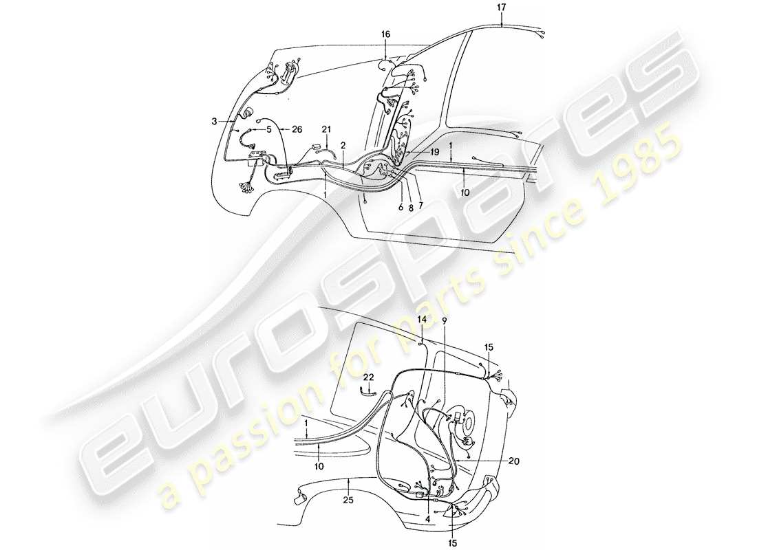 porsche 1977 (911) cableando arneses diagrama de piezas