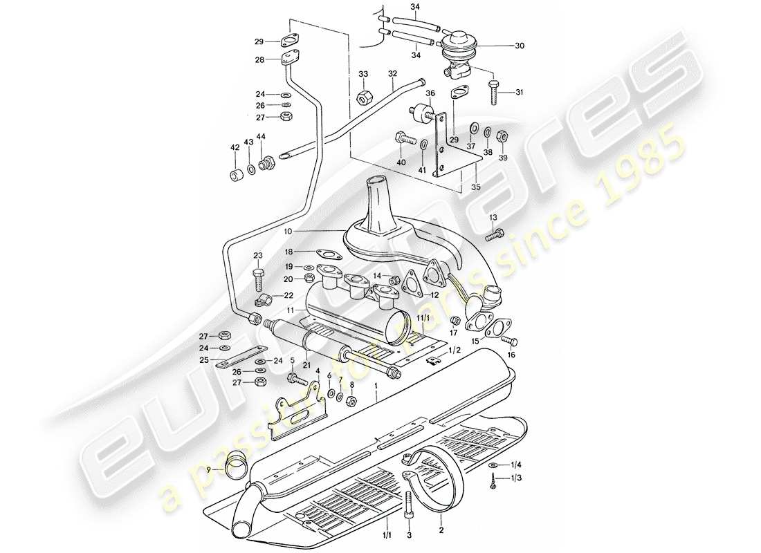 porsche 1977 (911) sistema de escape - d - mj 1975>> - d - mj 1977>> diagrama de piezas