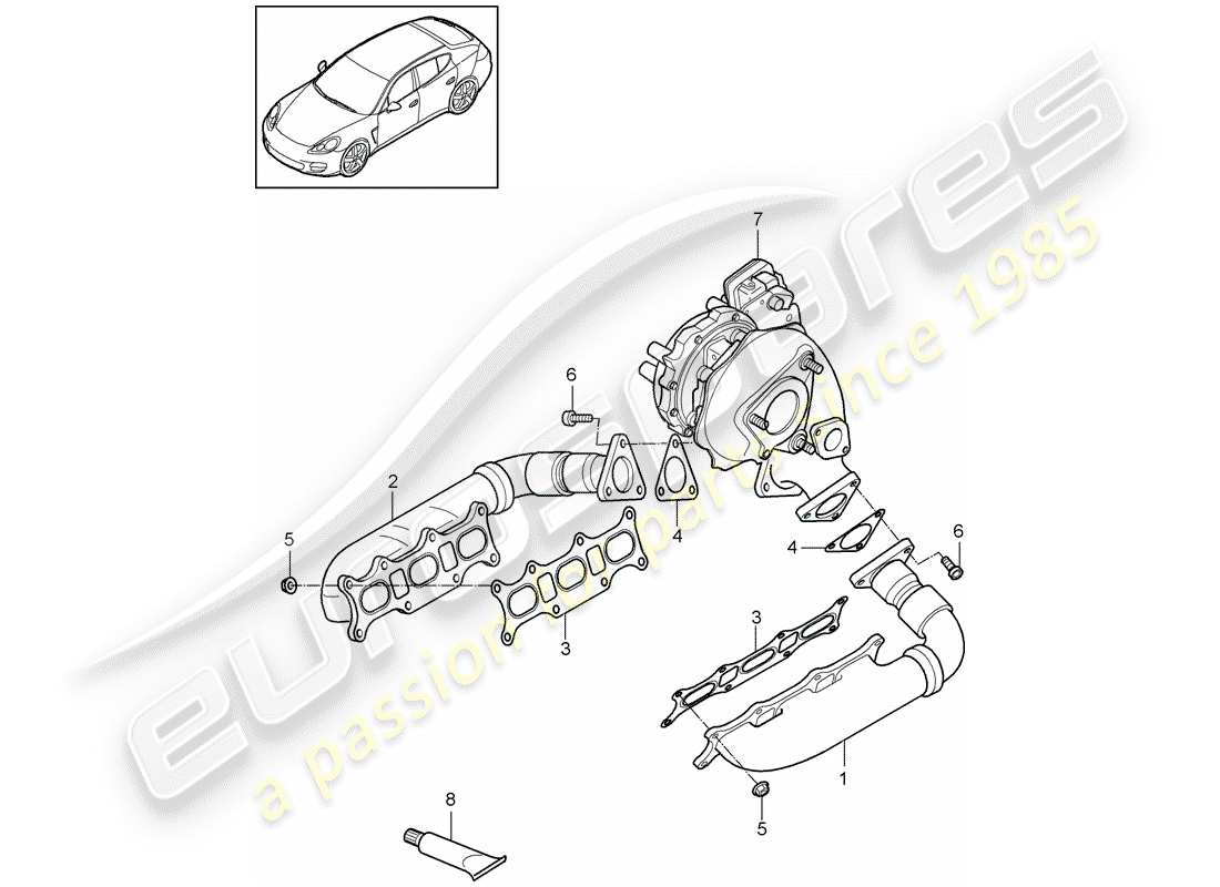 porsche 2012 (panamera 970) sistema de escape diagrama de piezas