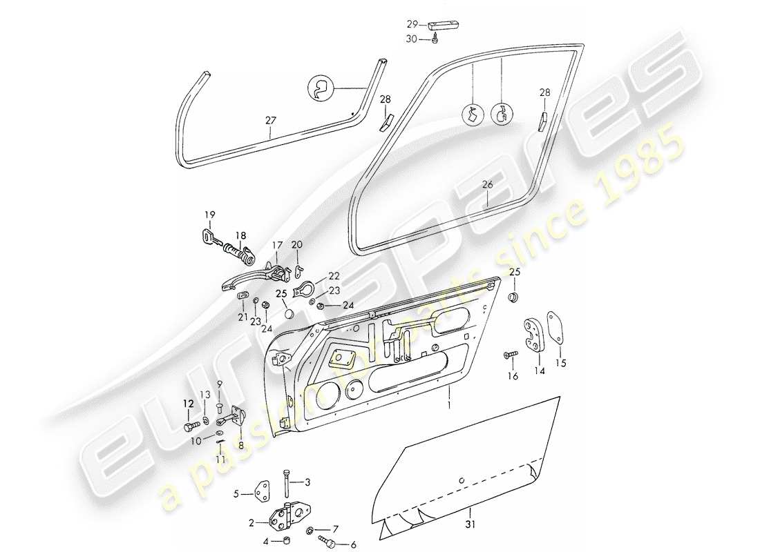 porsche 1972 (911) puertas - con piezas de instalación diagrama de piezas