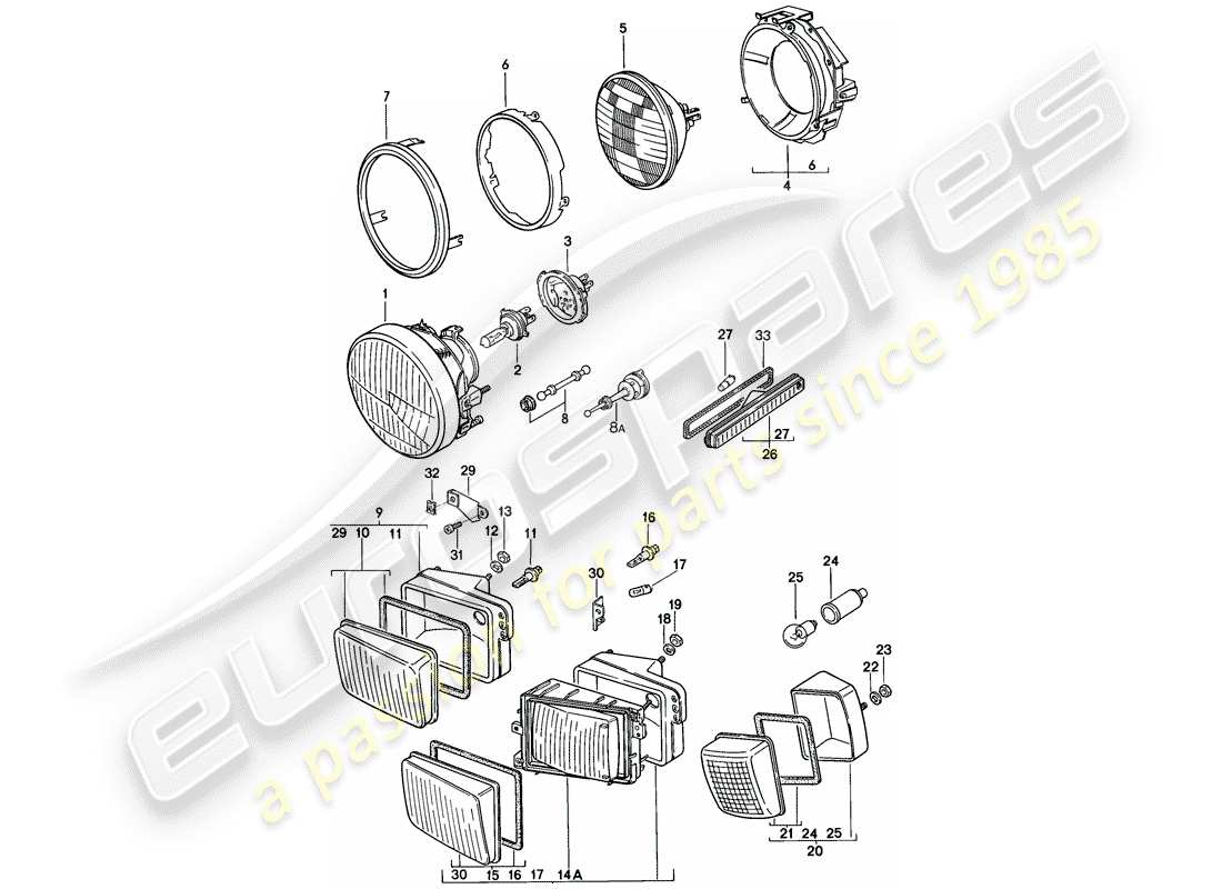 porsche 1981 (928) faro delantero - señal de giro - no para: - ee. uu., diagrama de piezas cdn
