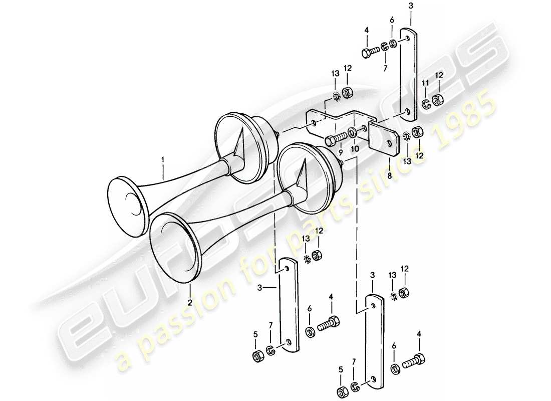 porsche 1982 (928) cuerno de fanfarria diagrama de piezas