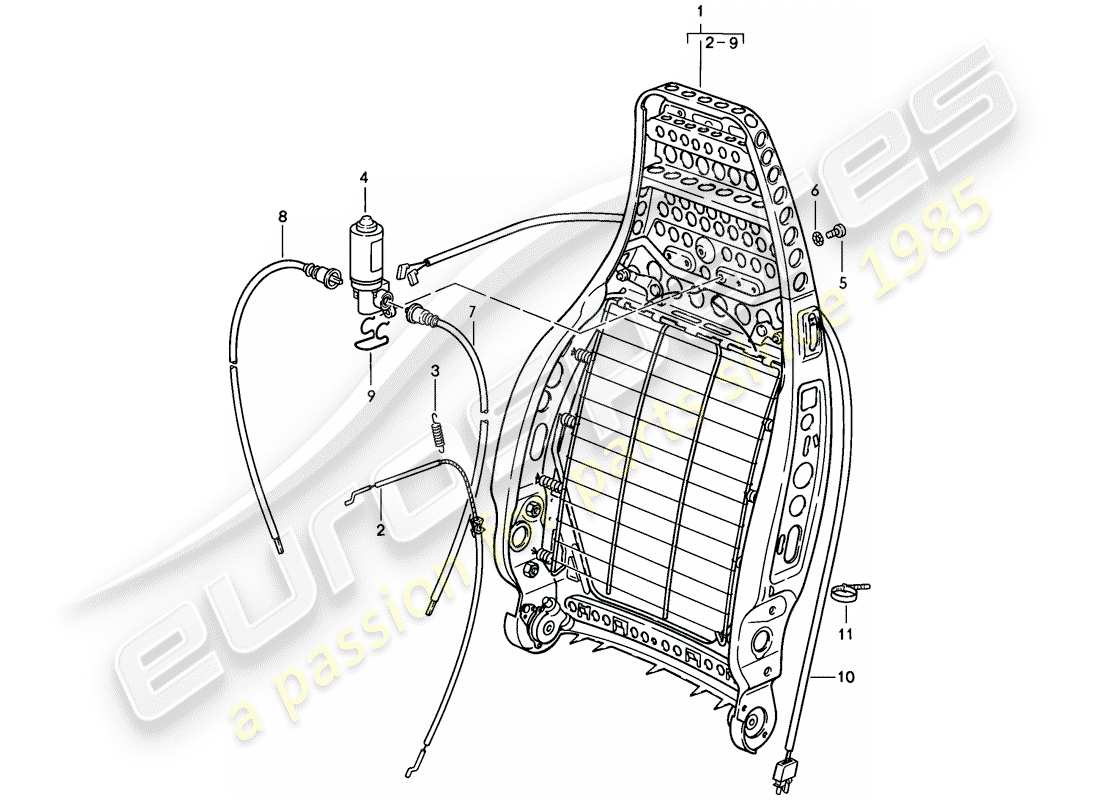 porsche 1986 (928) asiento delantero - estructura del respaldo - piezas individuales - d - mj 1985>> esquema de piezas
