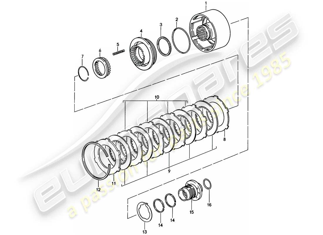 porsche 1986 (928) transmisión automática - embrague - k 2 diagrama de piezas