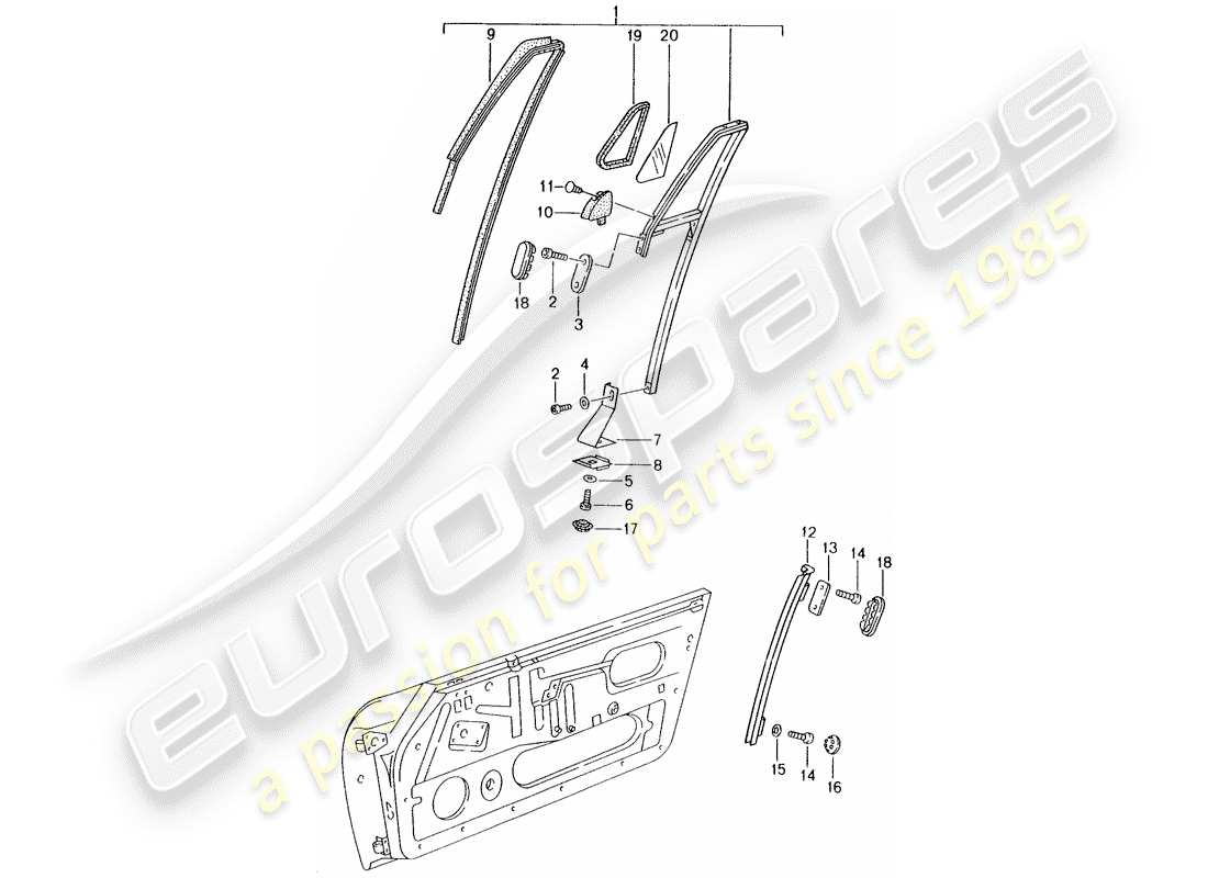 porsche 1994 (993) diagrama de piezas del marco de la ventana