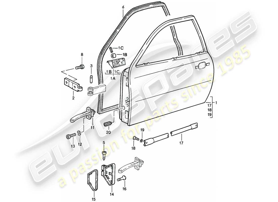 porsche 1987 (924s) puerta diagrama de piezas