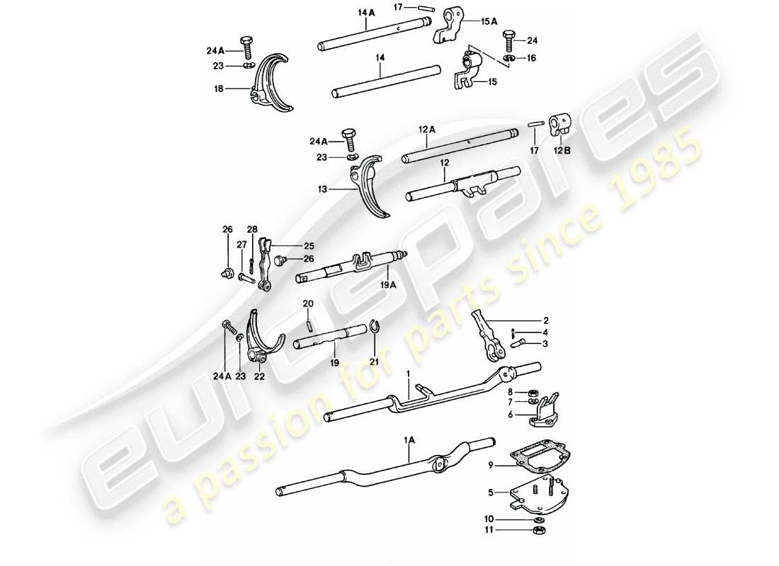 porsche 1982 (911) varillas de cambio - horquillas de cambio - 5. - velocidad - transmisión diagrama de piezas