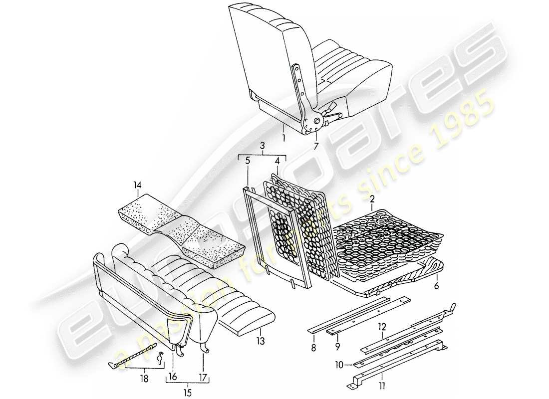 porsche 1954 (356/356a) asiento delantero - y - asiento de emergencia diagrama de piezas