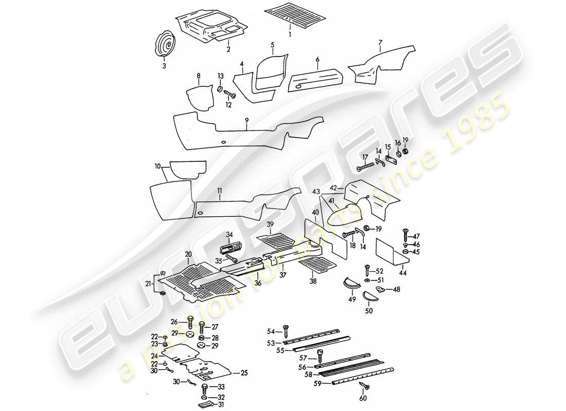 porsche 1961 (356b/356c) embellecedores - espacio para los pies diagrama de piezas