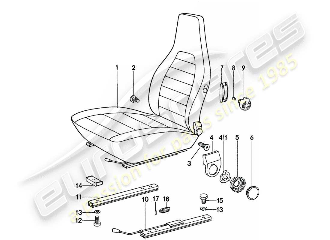 porsche 1977 (911) asiento delantero - completo diagrama de piezas