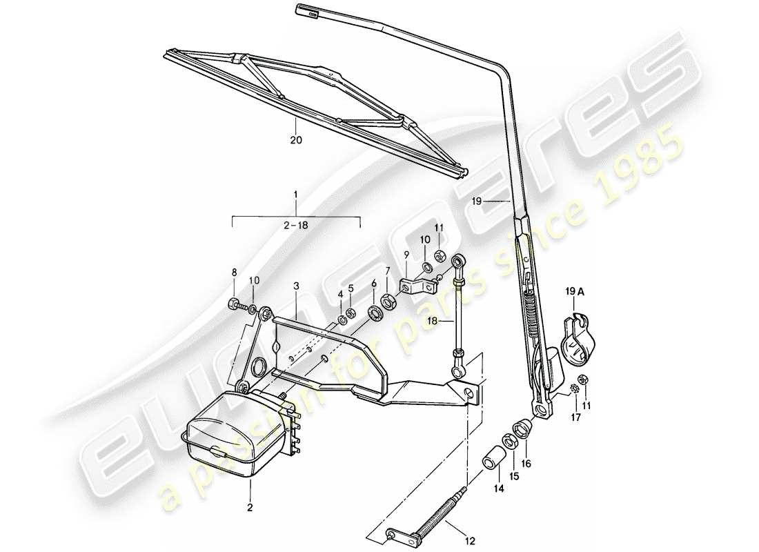 porsche 1987 (911) limpiaparabrisas trasero diagrama de piezas